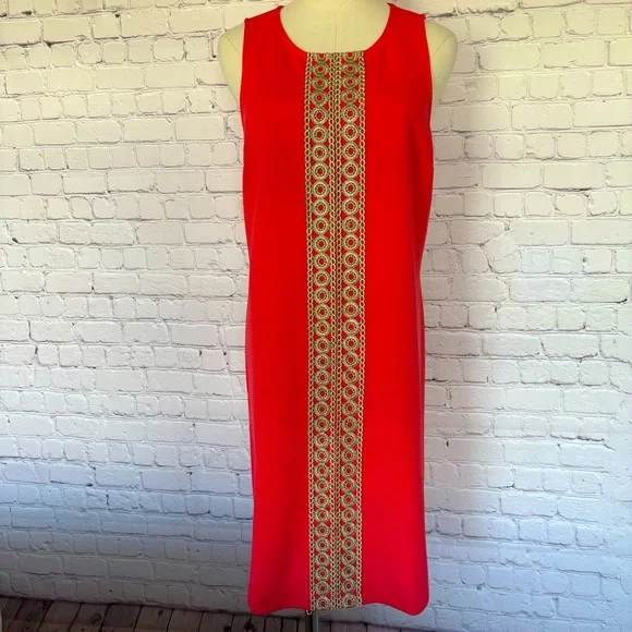 PAPPAGALLO Sleeveless Shift Dress with Gold Lace Trim--M - Picture 9 of 16